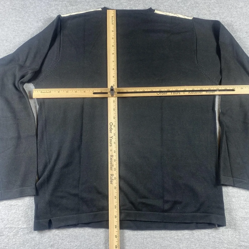 Banana Republic Sweater Mens‎ Medium Black Tan Stripe V Neck Cotton Pullover